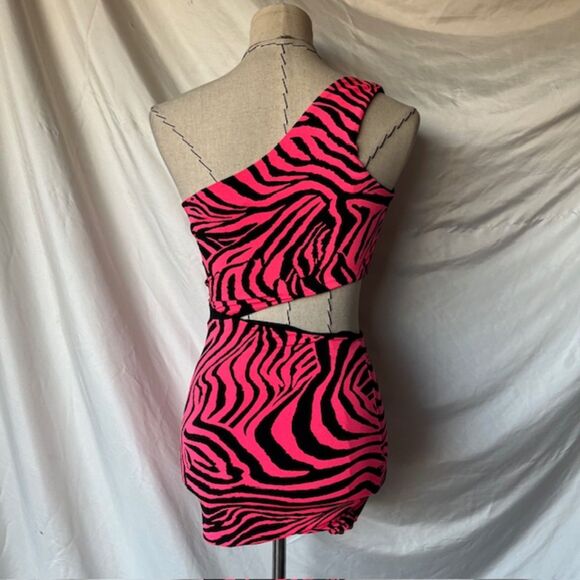Vintage XXI Hot Pink Zebra Print Cut out mini club dress - Picture 6 of 7